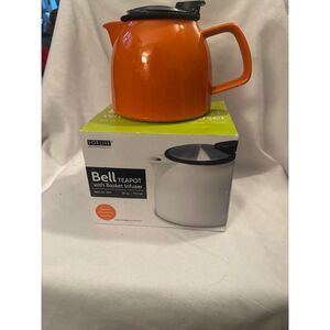 FORLIFE Bell Teapot with Basket Infuser 26 oz Orange Ceramic